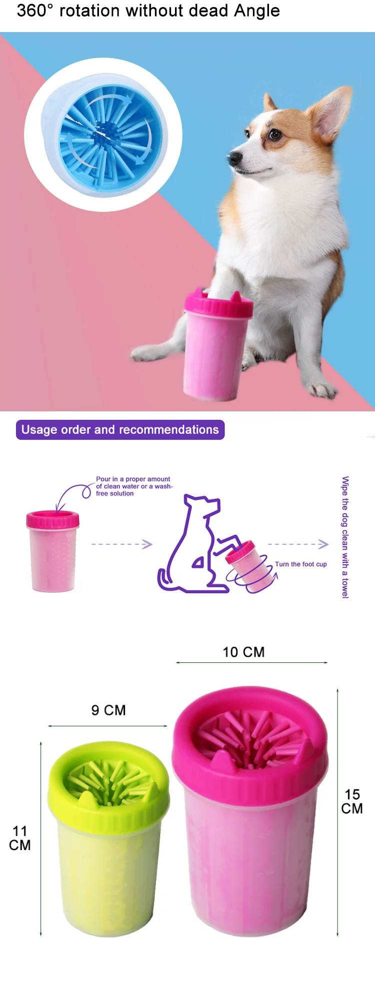 Hot Sale Durable Portable Silicone Pet Washing Cup Cat Dog Foot Washer Cleaner Pet Paw Washer