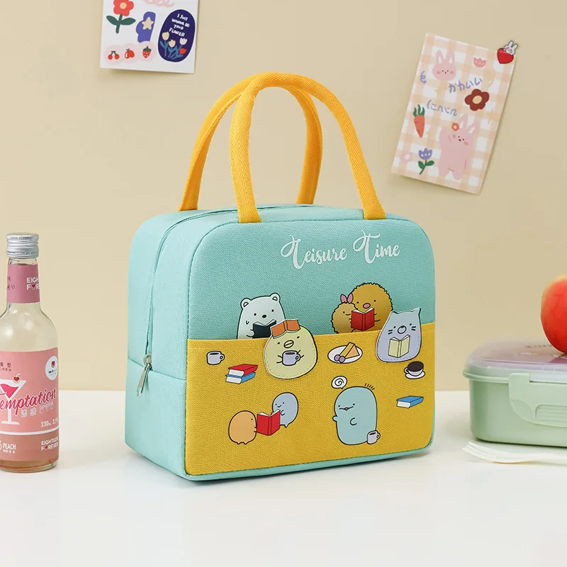 Cute cartoon pattern animal eco friendly cotton fabric tote lunch cooler bags for women oxford picnic daily work lunch insulated