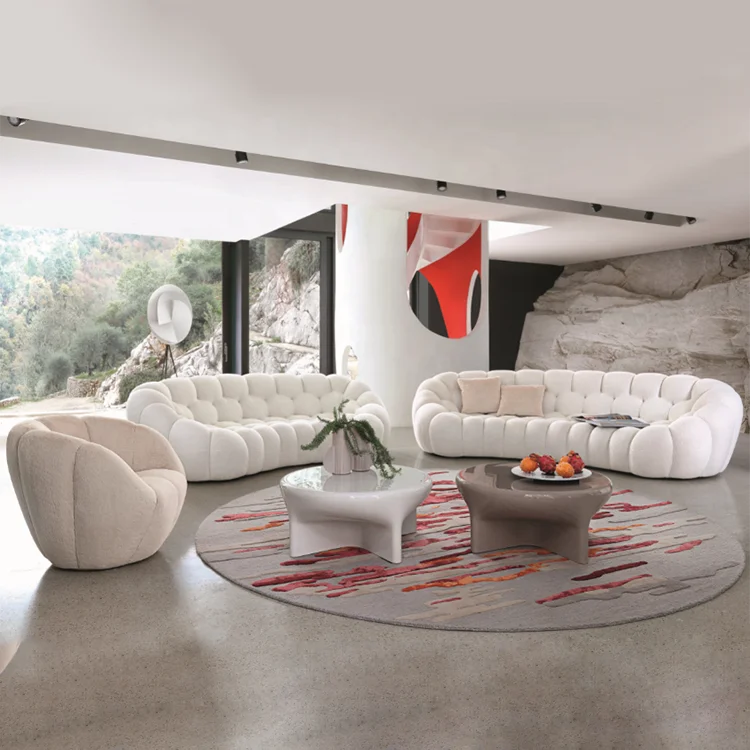 Nordic Design Modern Living Room Unique Style White Boucle Roche Bobois Bubble Couch Sofa