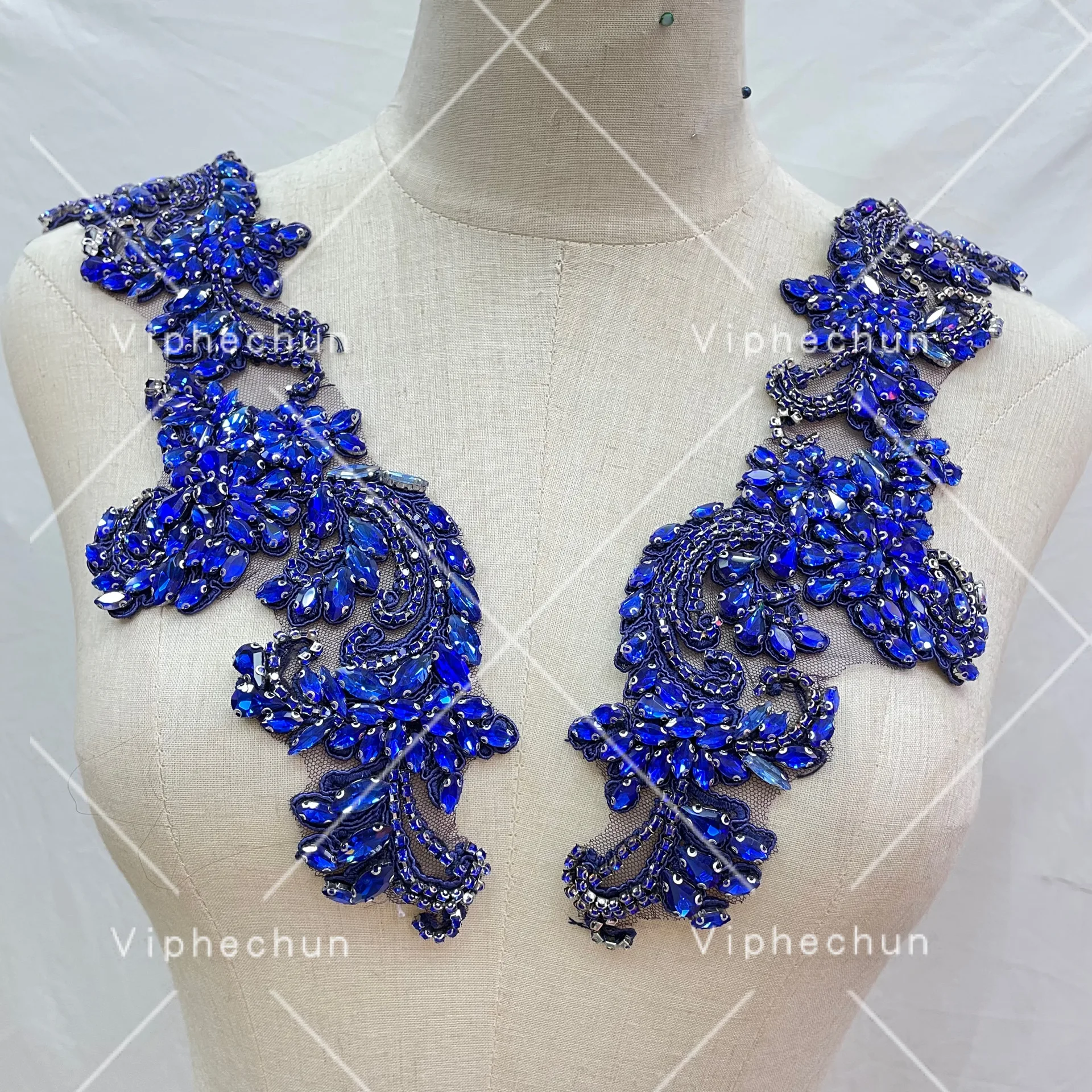 Fancy high quality rhinestone applique panel patch for dress
