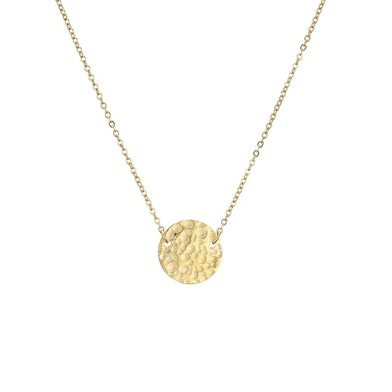 Simple Round Hammer Pendant Necklace Stainless Steel Gold Silver Necklace for Women Girls Hainon 584