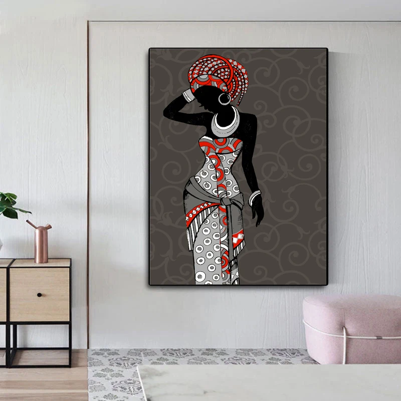 Black Woman Wall Art African Canvas Print Colorful Black Girls Ethnic Style Beauty Contemporary Living Room Decor