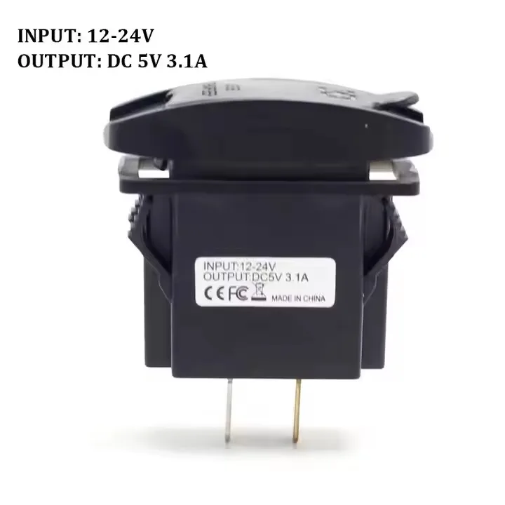Waterproof 12V 24V 3.1A Rocker Switch Panel Mount Double Port Dual USB Charger Charging Socket for Bus Car