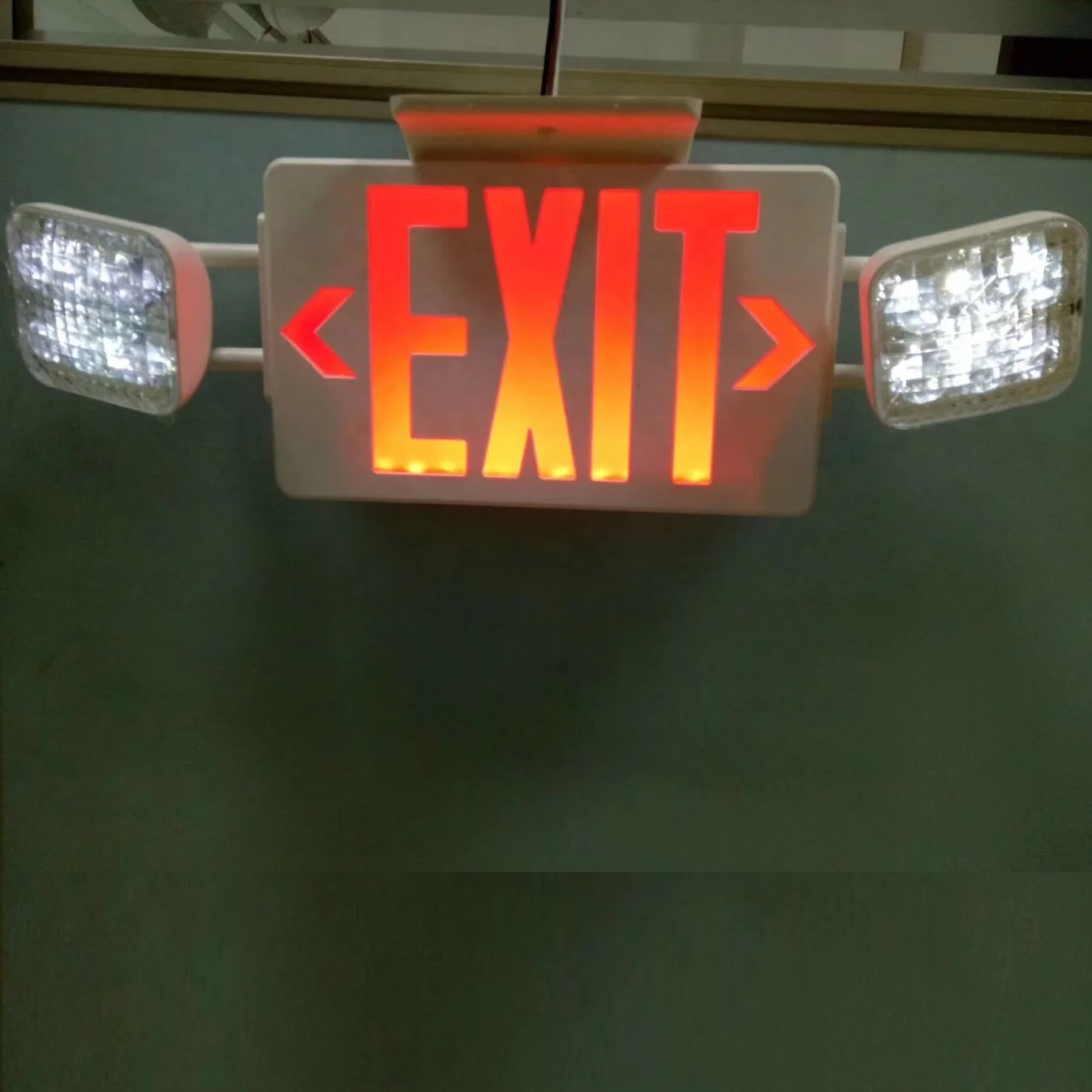 Wall hanging fire twin spot heads led emergency exit sign light