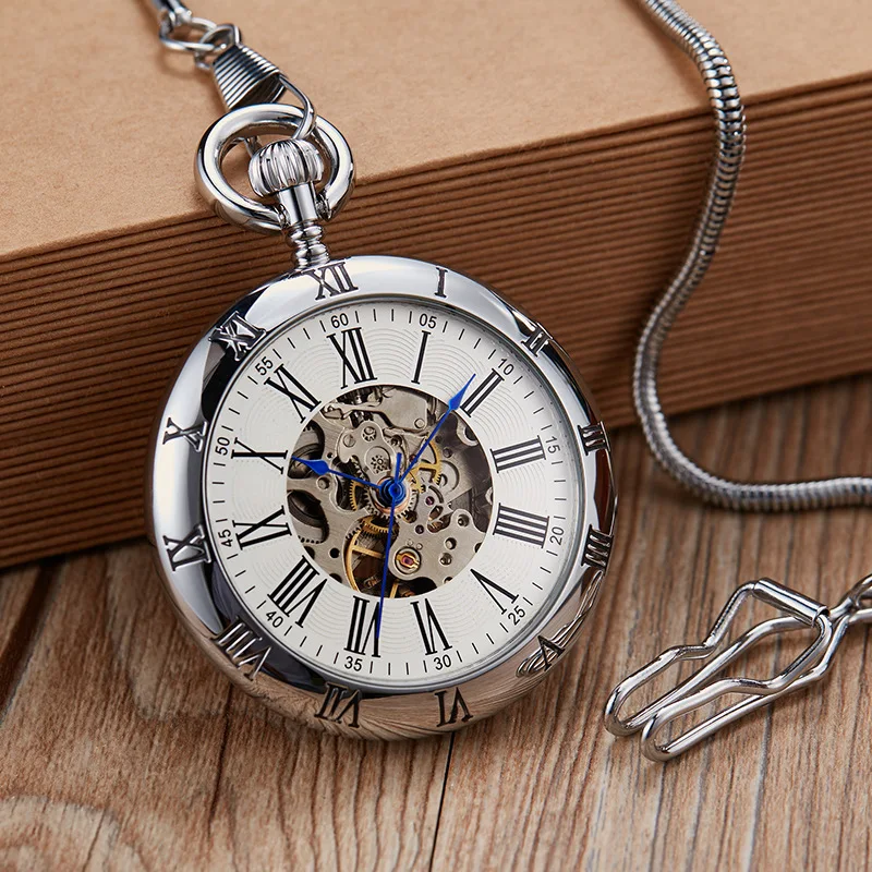 Antique Skeleton Mechanical Movement Snake Chain Automatic Mechanical Brass Pocket Watches