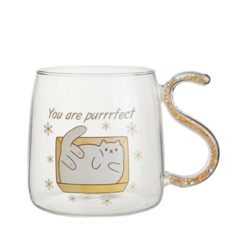 Korea Style Cat Decal Glassware Coffee Cups Creative Animal Footprint Milk Tea Beverage Cups Cute Cartoon Drinking Glass Cup