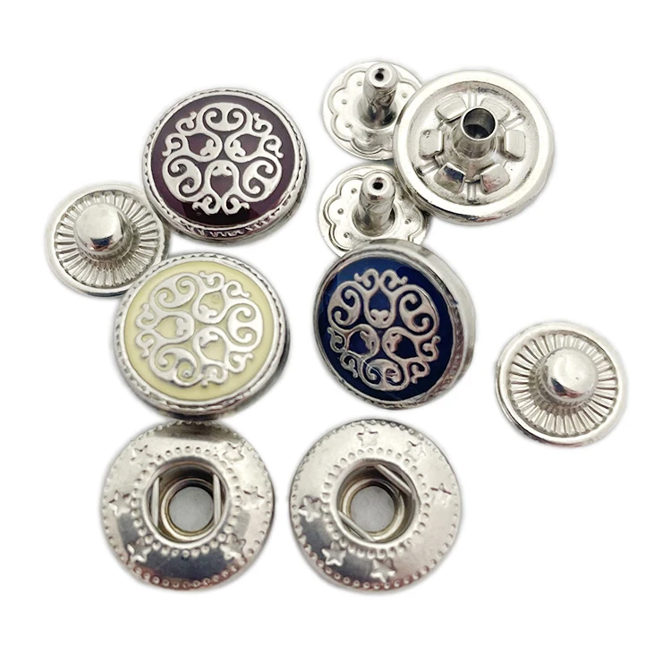 Wholesale engraved 12mm button Custom logo metal snap button for garment