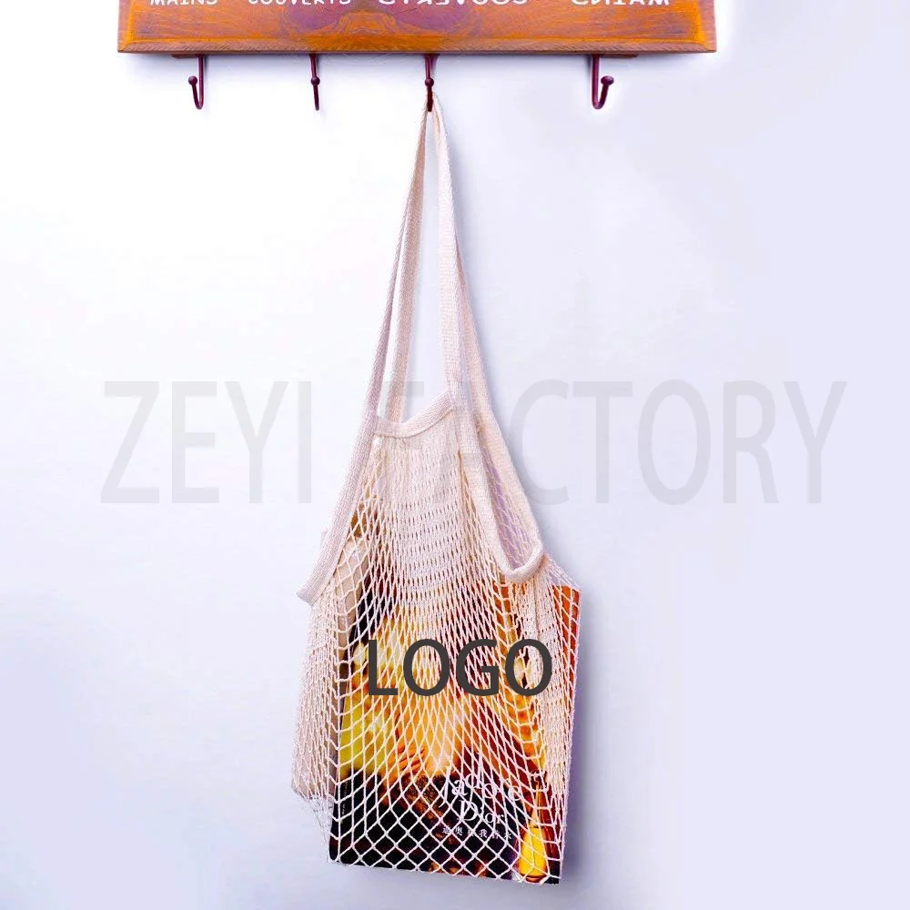 Custom Logo Reusable Eco-Friendly Mesh Cotton Net String Shopping Bag 100%Cotton Shopping Bags For Grocery Net Bag