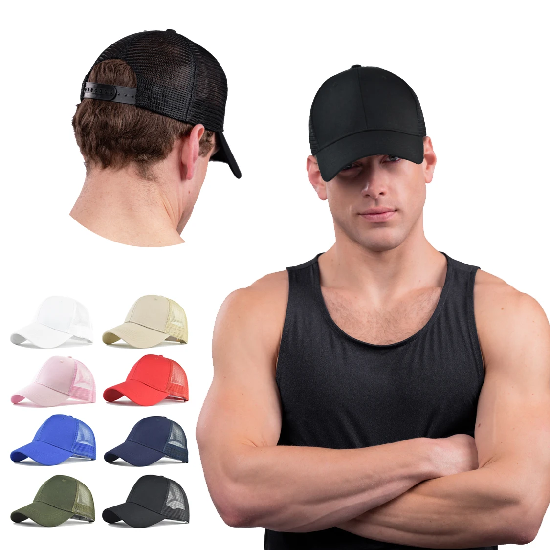 Breathable Unisex Plain Blank Custom logo Snap Back Trucker Hats Mesh Baseball Cap Sport Hat