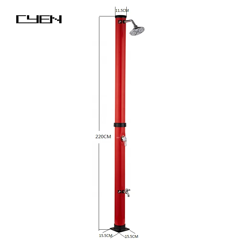 Colorful Hot Sale red 20L Round Shape outdoor garden camping solar shower with footwash for beach for pool and garden