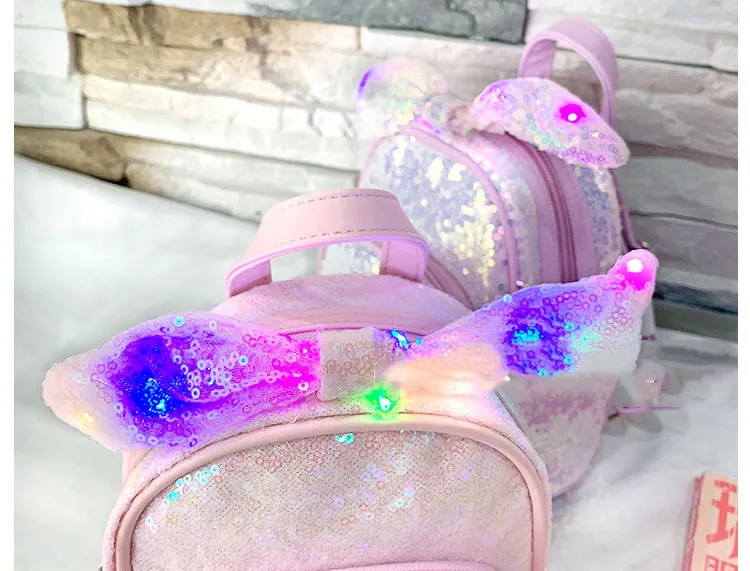 Cute girls mini sequins backpack lovely sequins backpack fashion blingbling sparkling LED light backpack