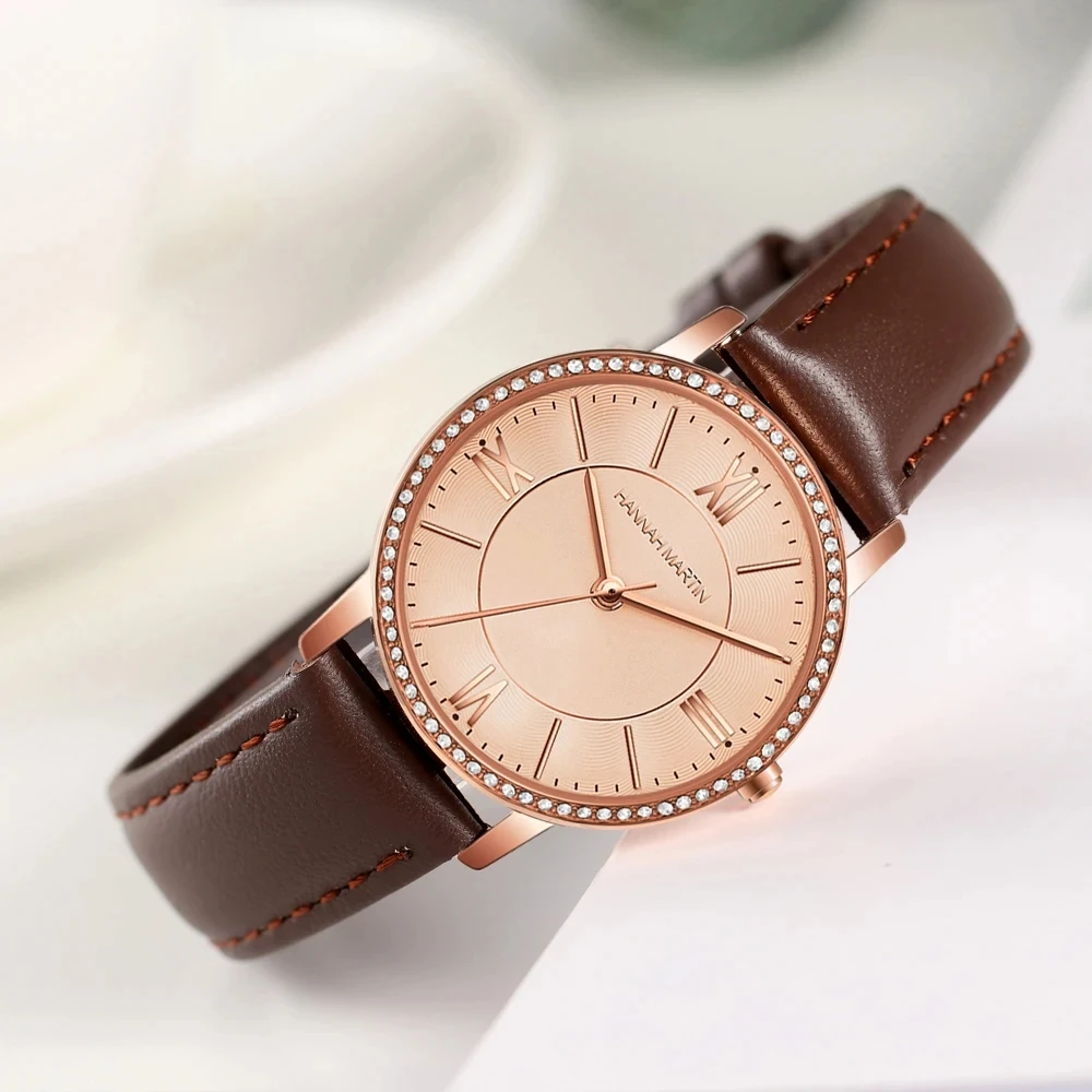 Brand Women Watch Hannah Martin 34mm Classic Luxury Rhindiamonds Original Japanese Movement Dress Women Banquet Watches Gift Set