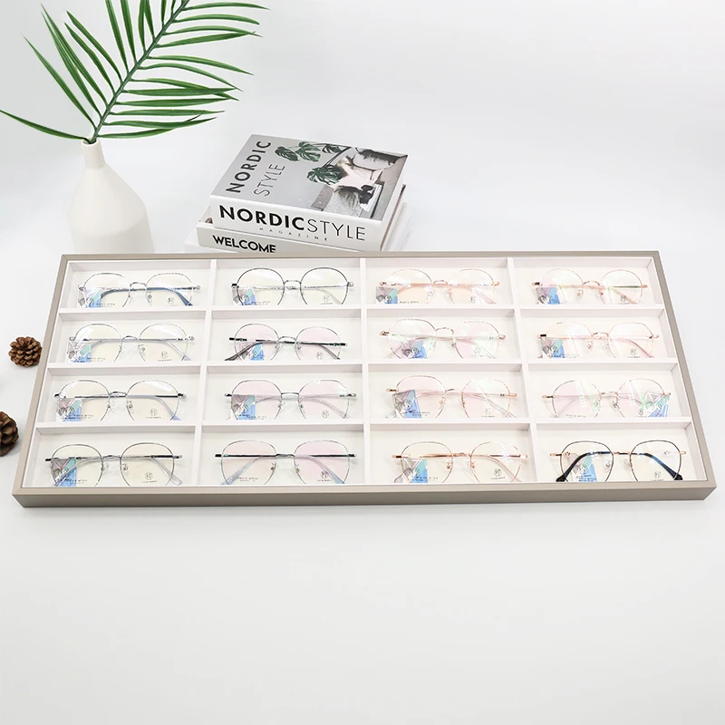 Wholesale Custom Golden 16 Slots Sunglass Case Storage Box Optical Stand Sunglasses Display Tray