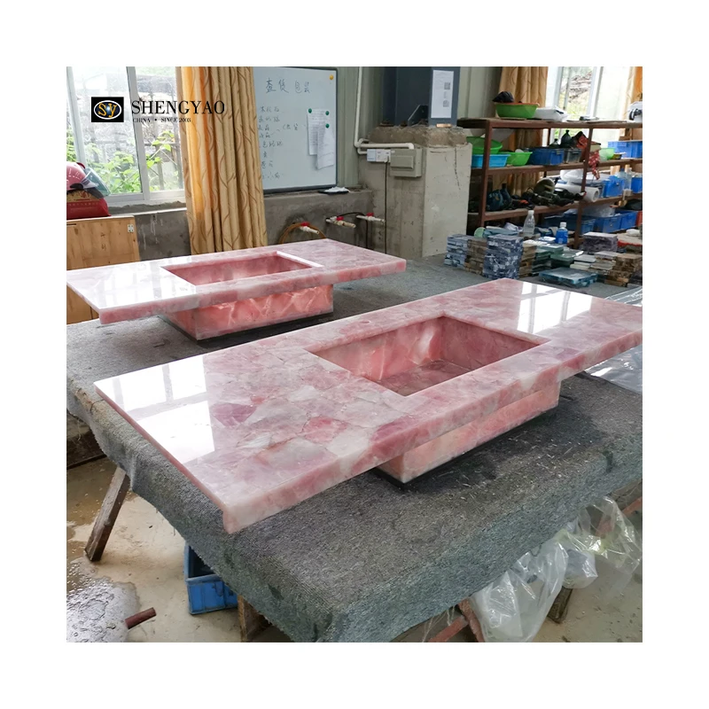 Large Size Pink Marble Backlit Crystal Translucent Rose Quartz Slabs For Wall Countertop