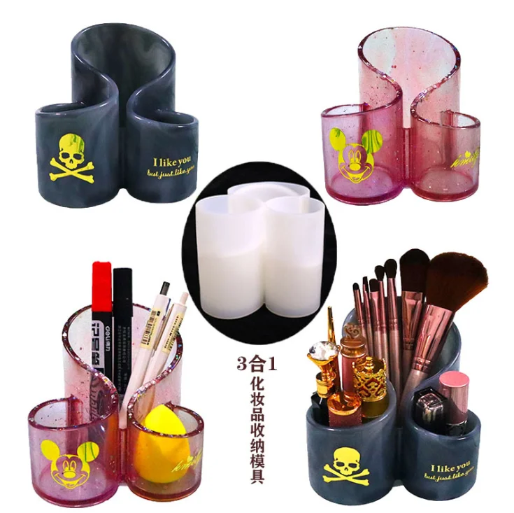 Z1189 3 in 1 cosmetic brush storage barrel mold pen barrel silicone mold epoxy DIY manual mold