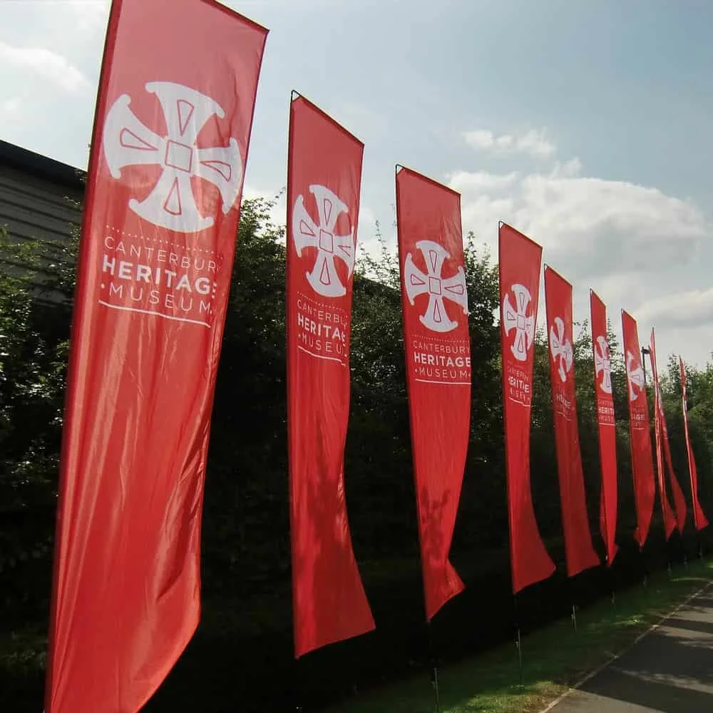 Custom Indoor and Outdoor Rectangle Flags advertising flags with ground spike or cross base and water bag