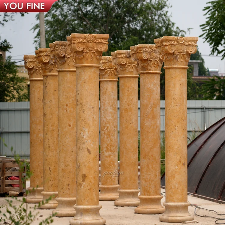Outdoor Beige Natural Marble Column Solid Pillar