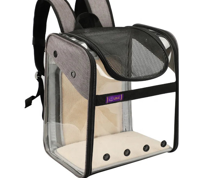 Transparent sightseeing PVC foldable dog cat pet carrier backpack airline transport mesh bag