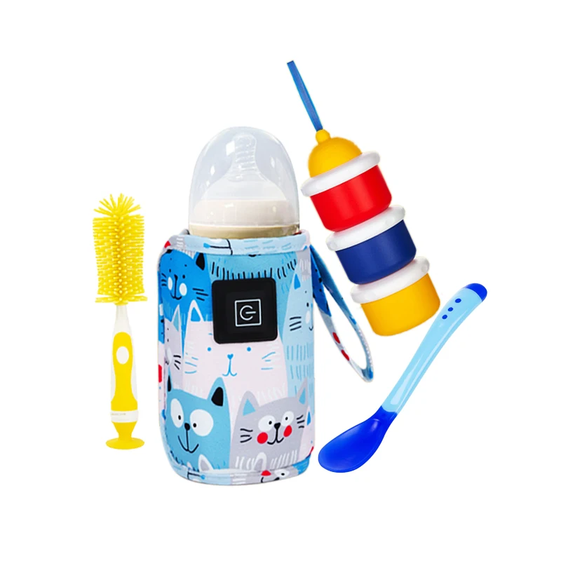 gift set 2024 baby products baby formula dispenser+heat temperature sensing spoon+bottle cleaner brush+breast milk warmer