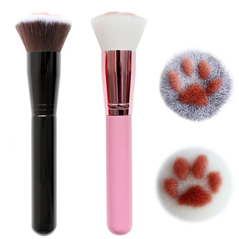 Custom Logo Angled Flat Top Foundation Brush Cute cat paw Professional Liquid Foundation Brush