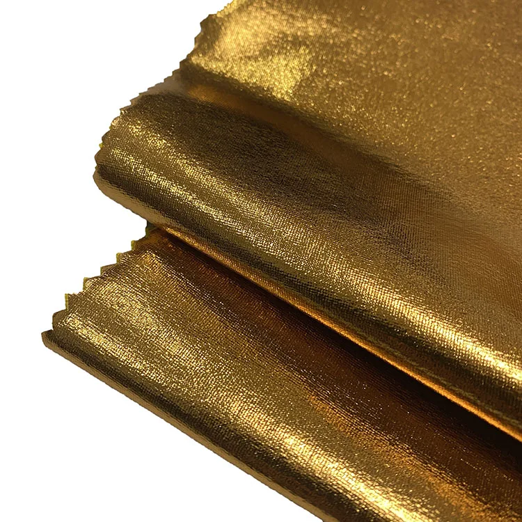 Good Stretch Polyester Spandex Shiny Metallic Gold Foil Bronzing Bronzed Dress Lady Legging Fabric