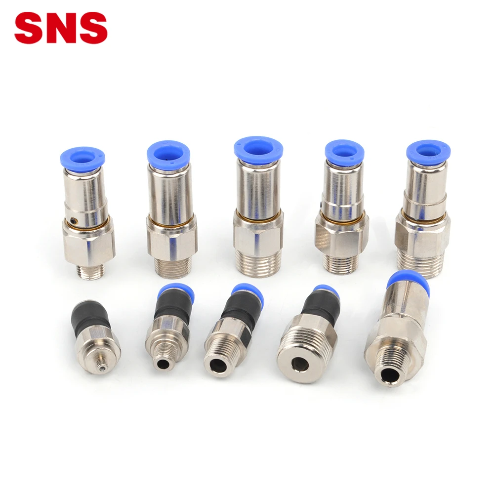 SNS KCC Series brass plated pneumatic straight male threaded one-touch air stop fitting