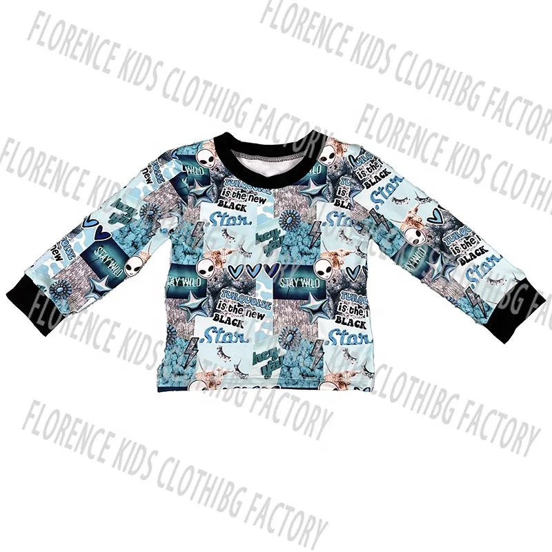 DH ODM conjuntos de ninas custom fashion print western style toddler joggers outfit 2023 girl clothing spring set