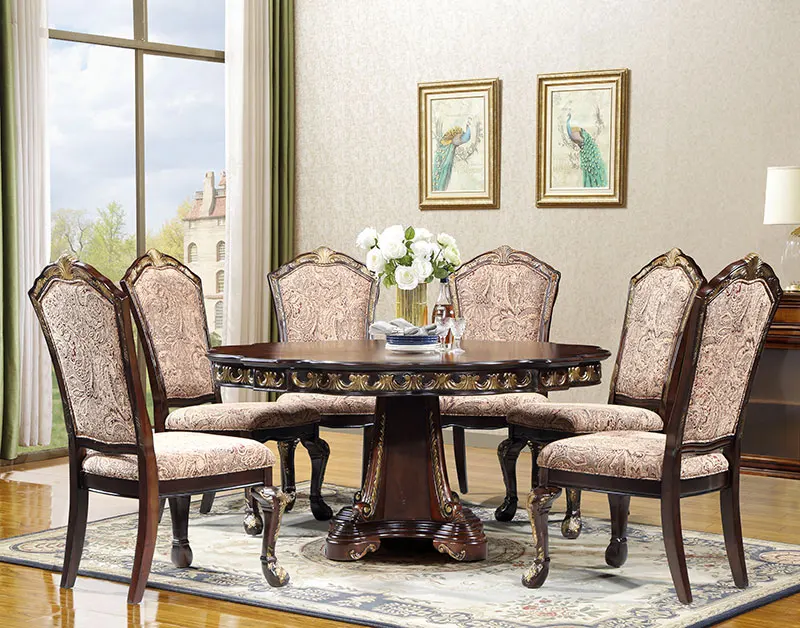American Design Round Solid Wood Frame Modern Dinner Table Luxury Dining Room Table Set  for 8 Chairs