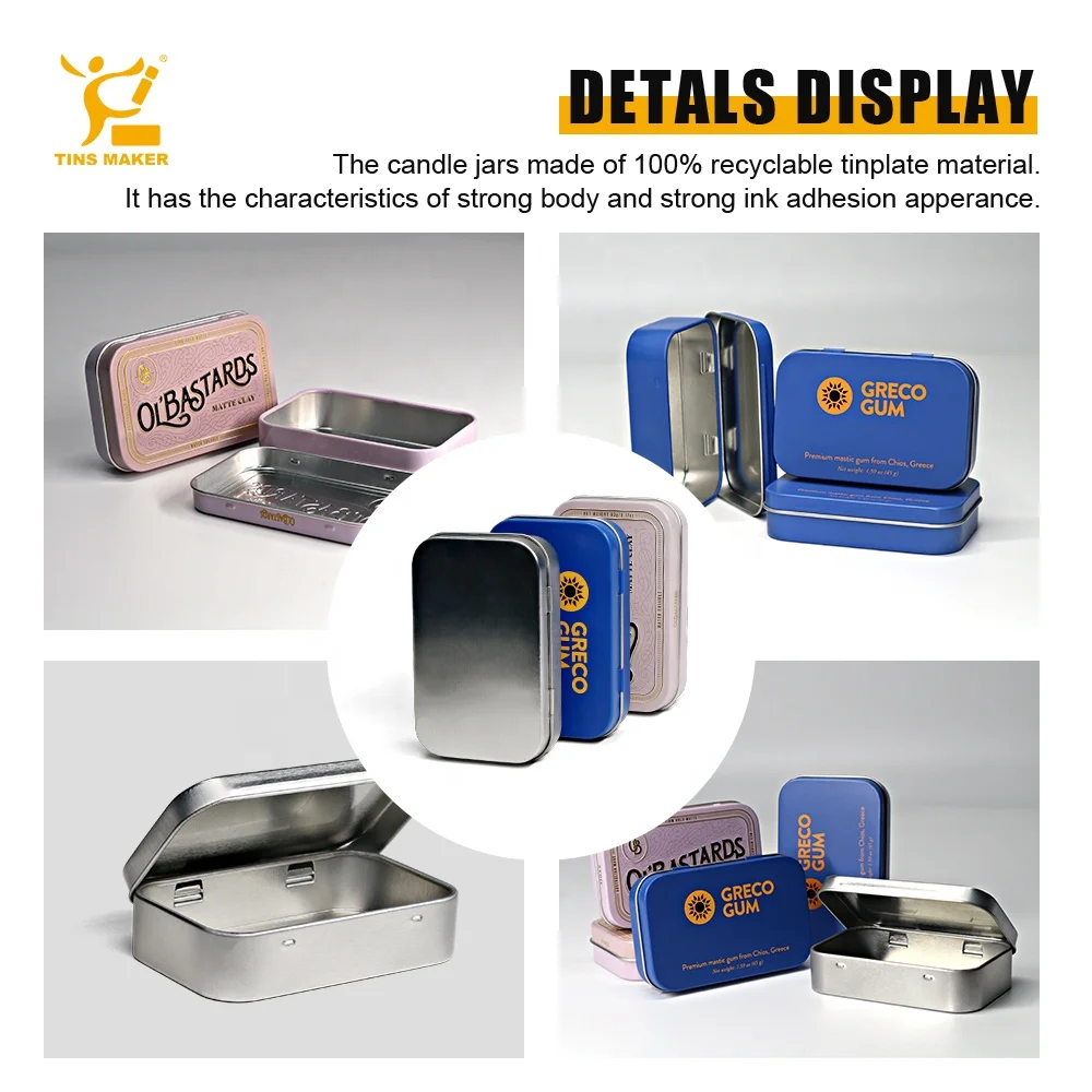 Custom Small Empty Rectangular Round Metal Boxes Can Packaging With Lid For Tea Candle Gift Candy Food Container Hinge Tin Box