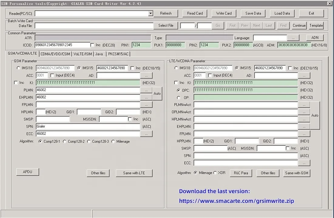 Gialer SIM Card Program Kit, Card Reader + 5PCS Usim Cards + 3 in 1 Adapter Kit + Newest Grsimwrite Software