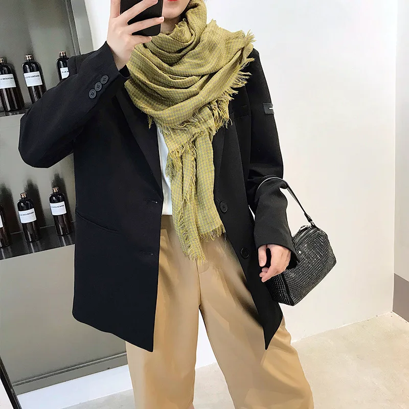 
Wholesale scarf houndstooth fringed cashmere scarf for women 