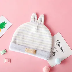 Knitted Winter 100% Cotton Spring and Autumn Baby Rabbit Double Layer Hat Hot Sale Newborn Baby Hats Warm Rabbit Ear Baby Beanie
