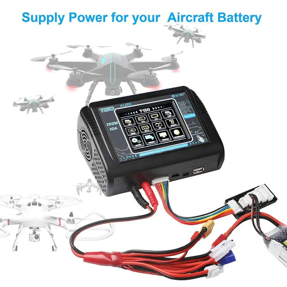 Hot HTRC T150 AC/DC RC Lipo Balance Smart Charger Discharger 150W 10A Touch Screen for LiPo LiHV LiFe Lilon NiCd NiMh Pb Battery