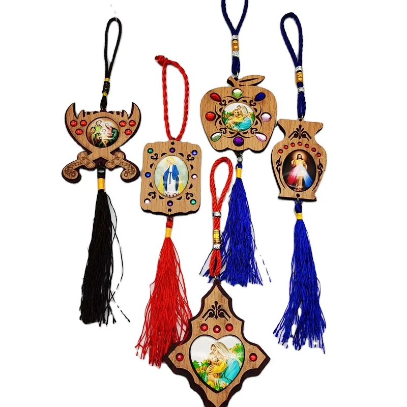 Good custom quality MDF diamond-encrusted Orthodox car pendant Jesus Maria religious car pendant