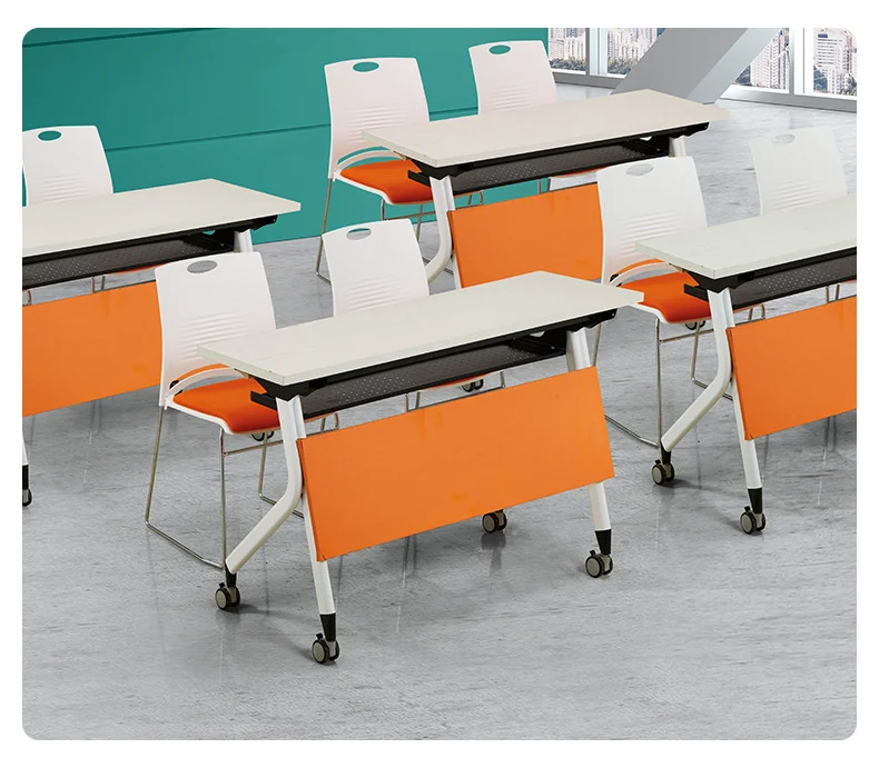 Factory Direct Sell Movable Office Folding Training Desk Folding Laptop Table With Wheels Metal Folding Training Flip Top Table