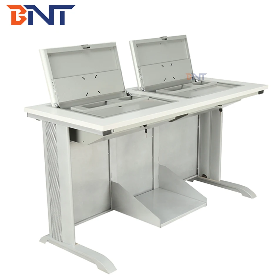 dual student computer desk flip up hidden lcd screen case used in  training room