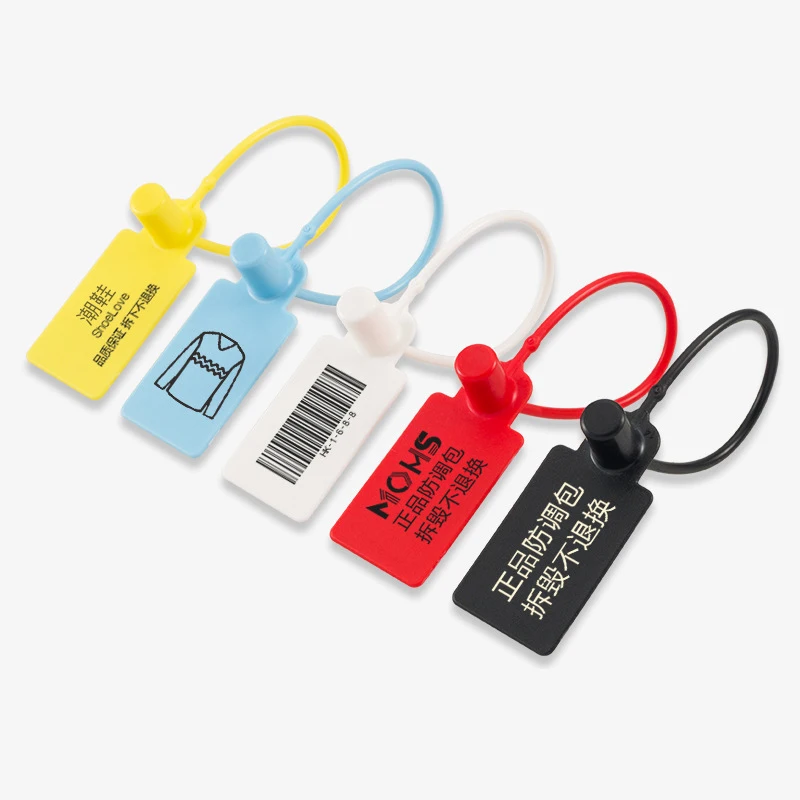 Free Charge Customized Printing Logo Disposable Plastic Garment Security Seals Hang Tags Zip Tie for Clothes Shoes Bags