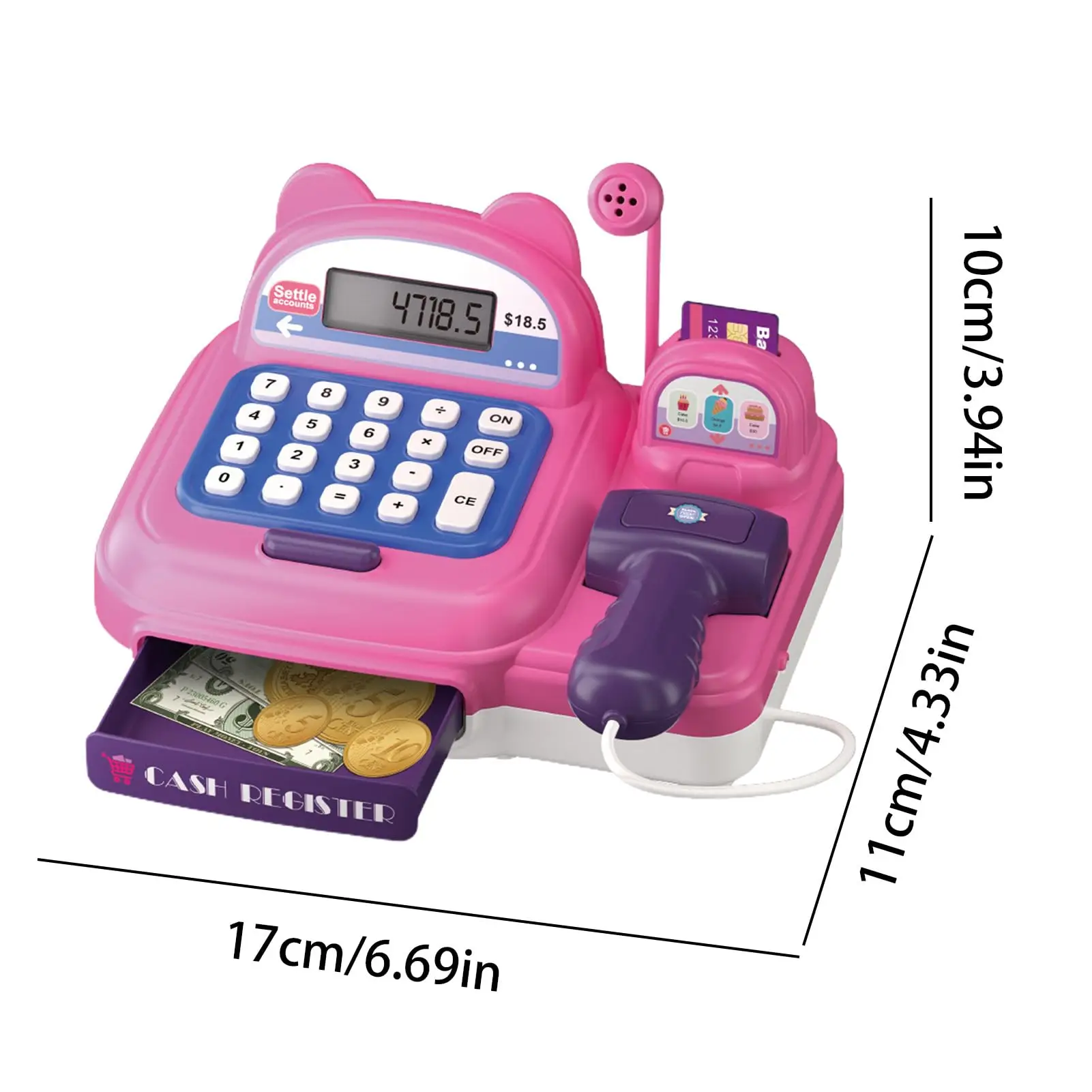 EPT Kids Pretend Play Preschool Supermarket Toy Cash Register Toys with Handheld Scanner Live Microphone Calculator