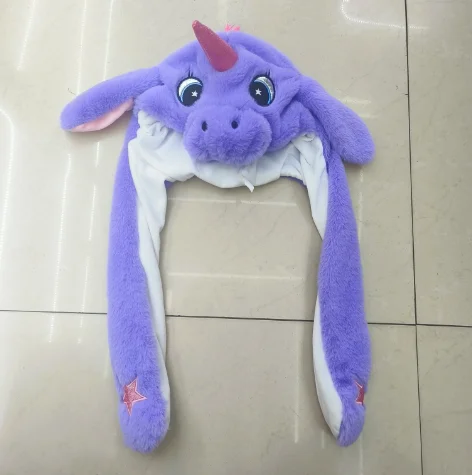 Popular Plush Led light Glowing Moving Ear Horse Hat Moving Ears White Kawaii Horse Hat Funny Animal Air Pumping Caps