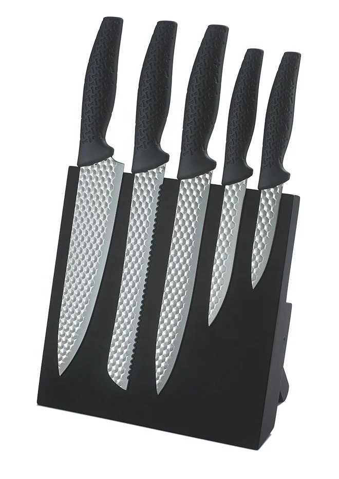 
Popular 5PCS 3D Stainless Steel Coating Knife Set with PP+TPR handle 