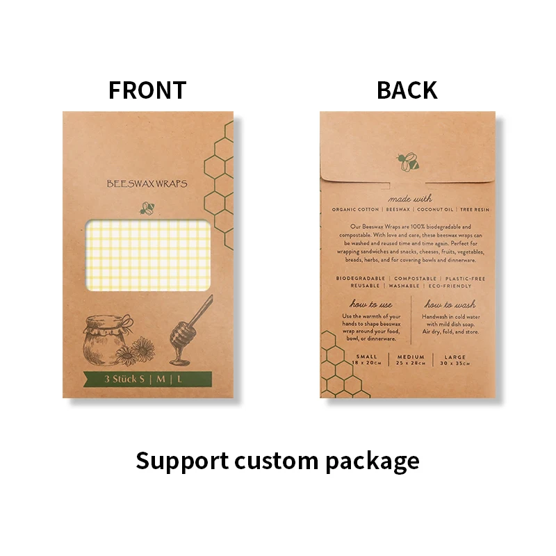 Sandwich Lunch Pack  hot Selling Biodegradable Natural Organic Cotton Fabric Beeswax reusable Food Wraps