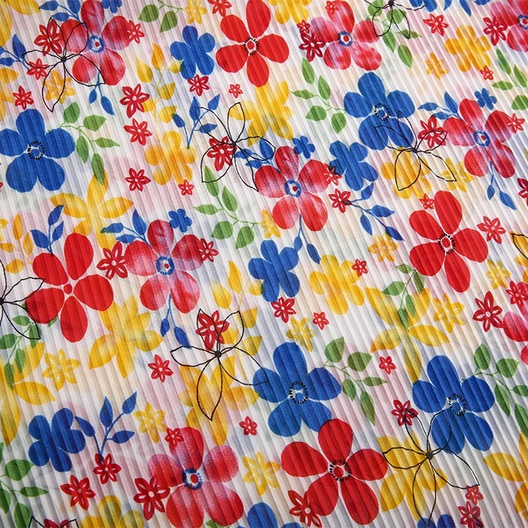 
custom floral printed chiffon pleated polyester dress fabric pleated 