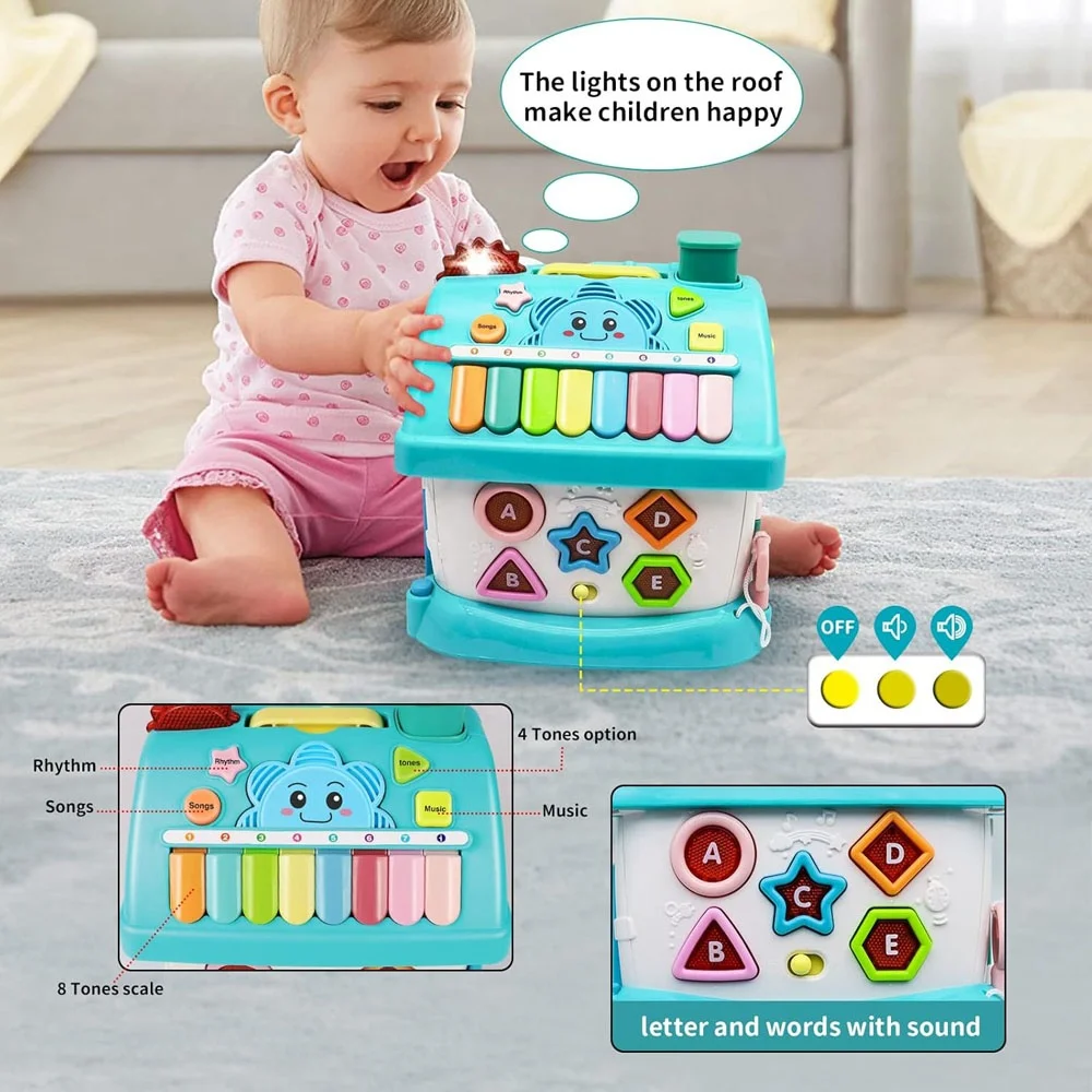 8 in 1 Montessori musical learning and playing house toy toddler multi-functional house activity cube educational toy with light