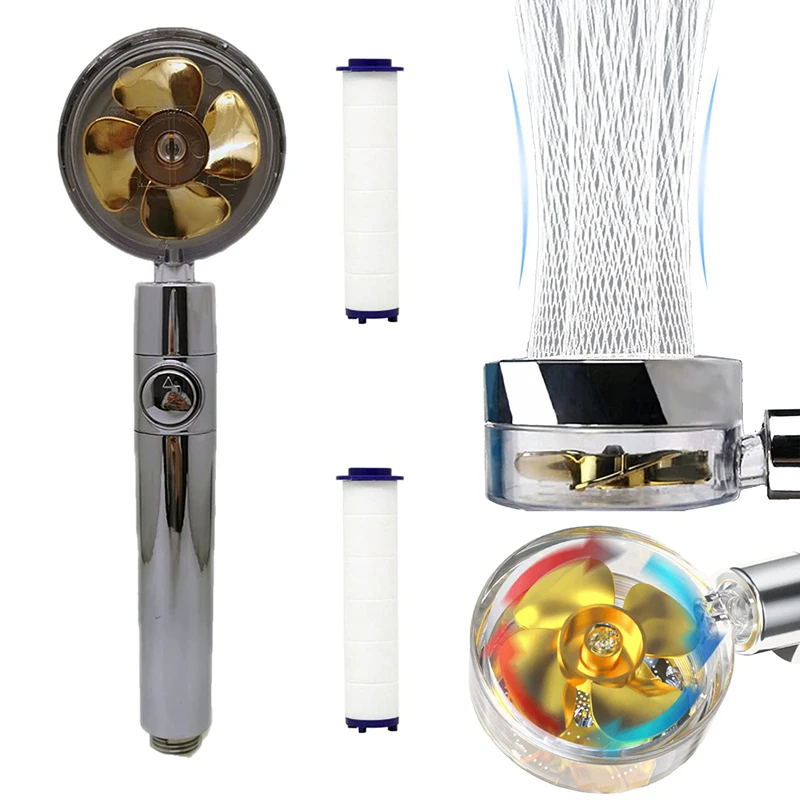 High Pressure Filter Spinning 360 Degrees Rotating Shower Head Handheld Turbocharged Propeller Shower Turbo Fan ABS Shower Head