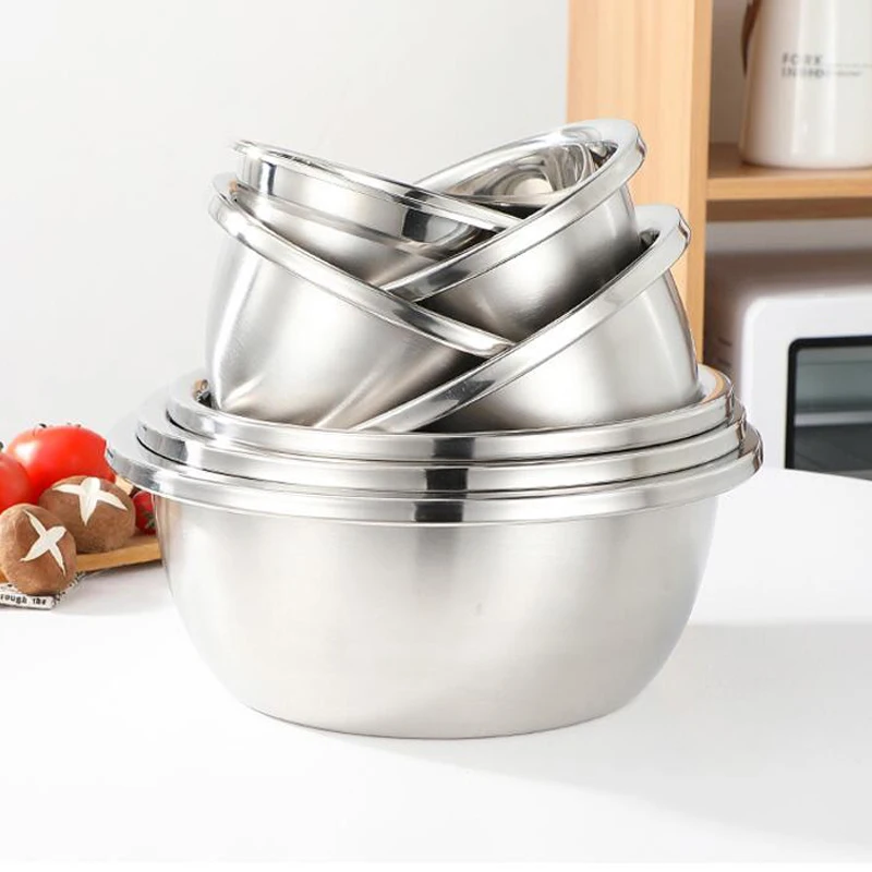 factory kitchen cooking stainless steel metal deep fruit vegetable salad mixing bowl set for baking