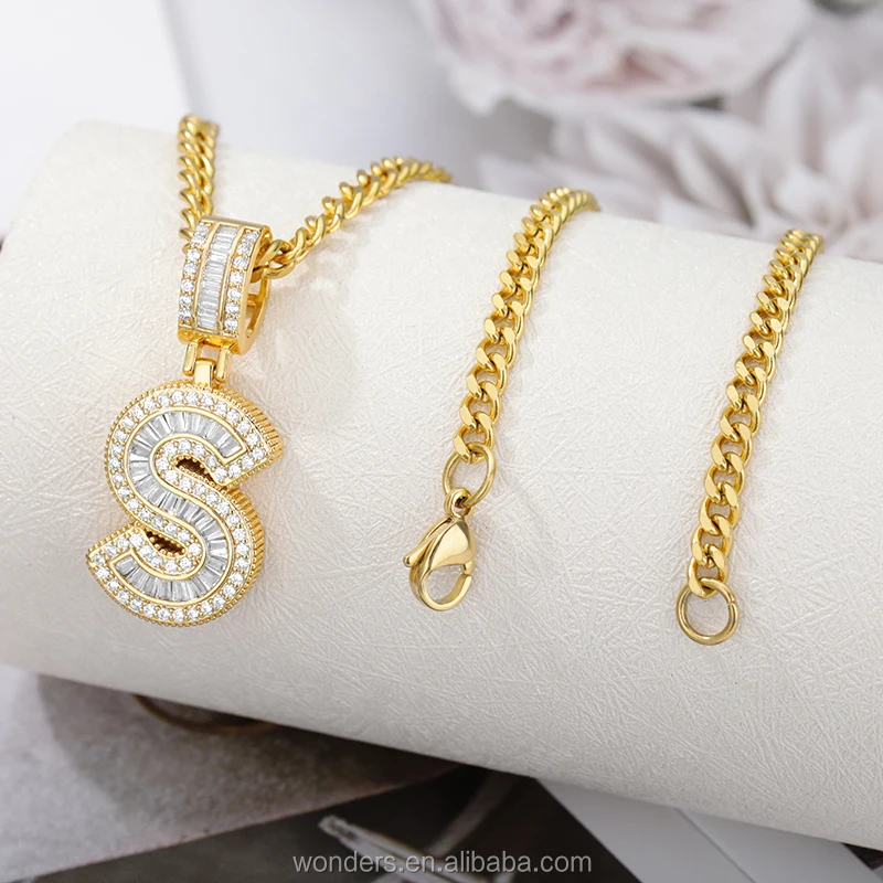 Ice Zircon CZ Rhinestone Initial Necklaces Micro Set necklaces-for-lady Trendy Necklace Jewelry Wholesale Dropshipping