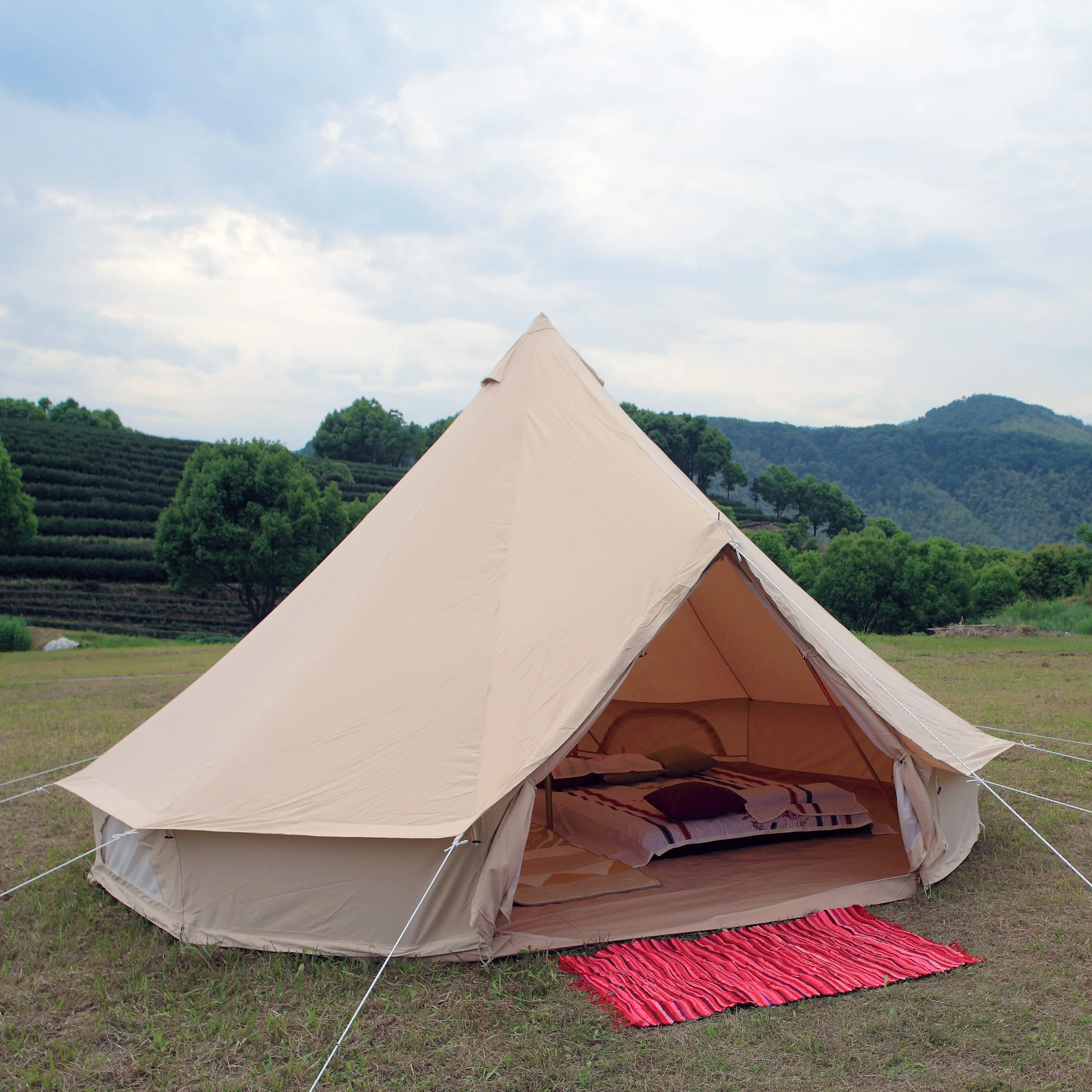 5M 15 person double doors cotton canvas bell tent ground sheet outdoor camping house luxury tent