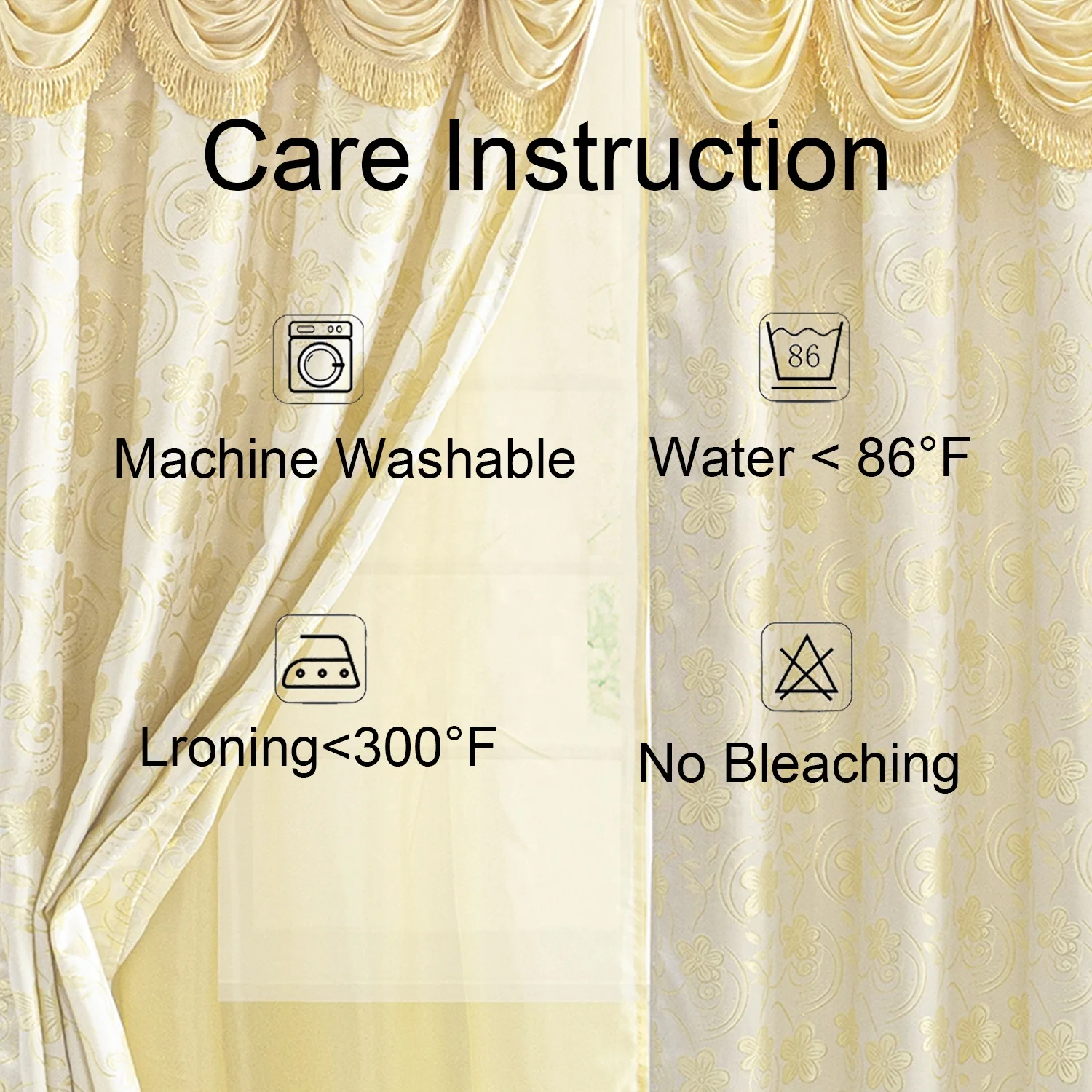 Multi-color luxury design jacquard window curtain panel with attached waterfall valance taffeta backing included for home