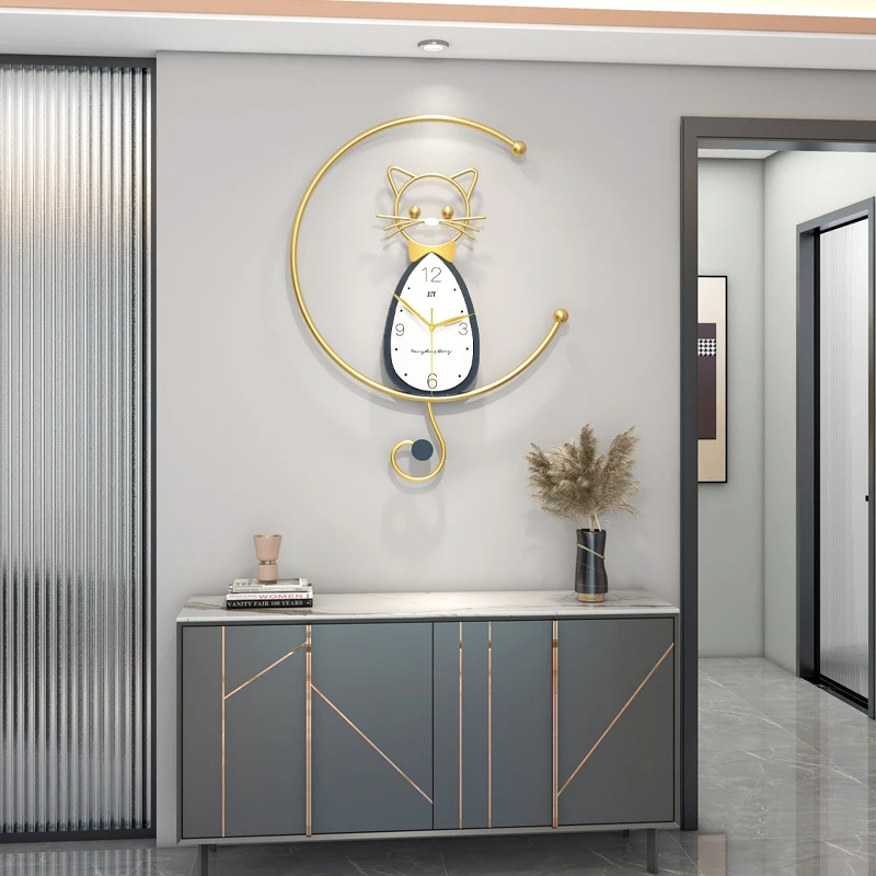 Hot Sale MDF Art Decorative Wall Clock Fashion Cute Cat Animal Wall Clocks For Kids Room