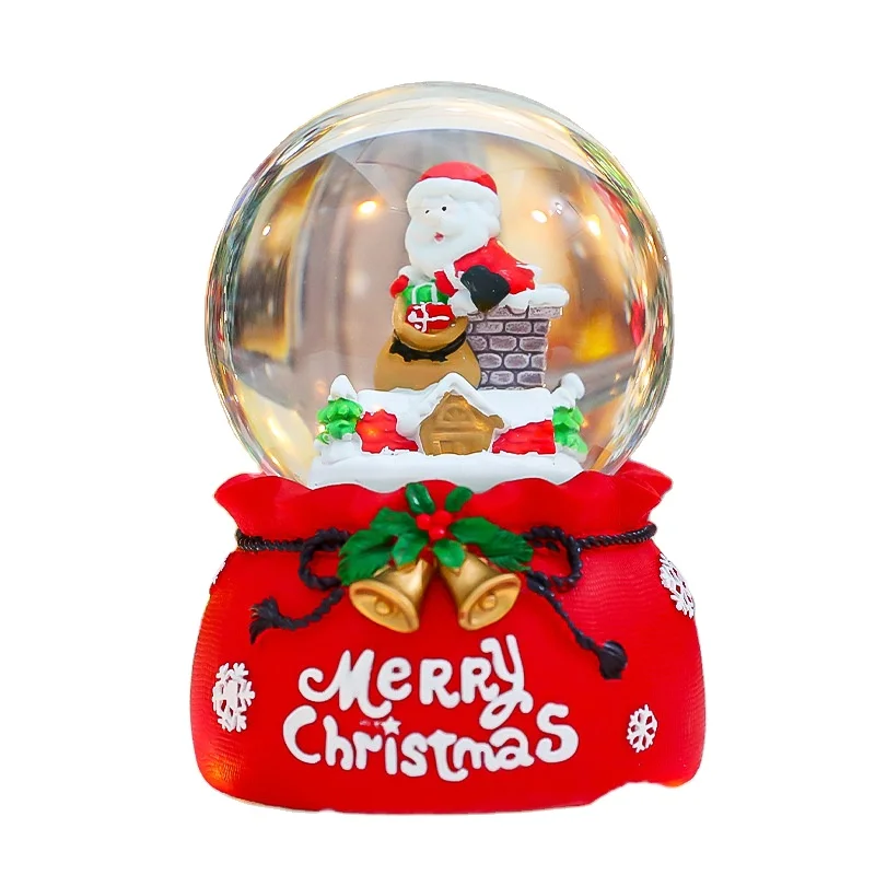 Custom 100 Snow Globe Reindeer Sledge Pulling Christmas Santa Claus Glass Christmas Ball Gift Home Decor Resin Crafts Art Figuri